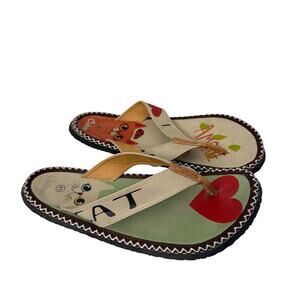 Calceo Sandals Womens Size 10 I Love My Cat Flip Flops CAL402 Mint Coral 41